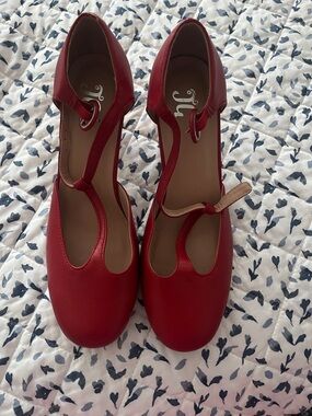 Red T-Strap Mary Jane Heels. NWOT
